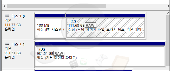 디스크 관리 RAW