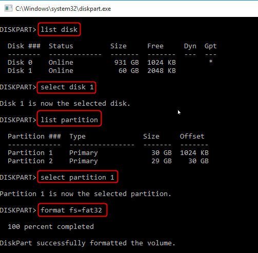 diskpart-format-fat32-list-partition