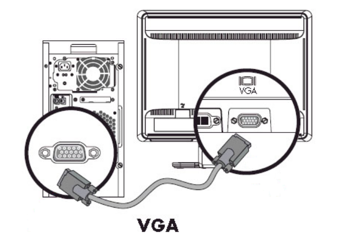 VGA 연결 컴퓨터와 디스플레이