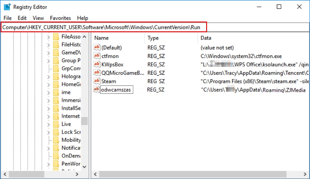 登錄編輯程式中找到啟動路徑