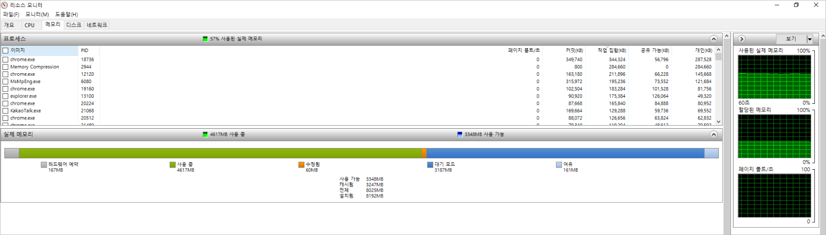 리소스 모니터 “메모리” 