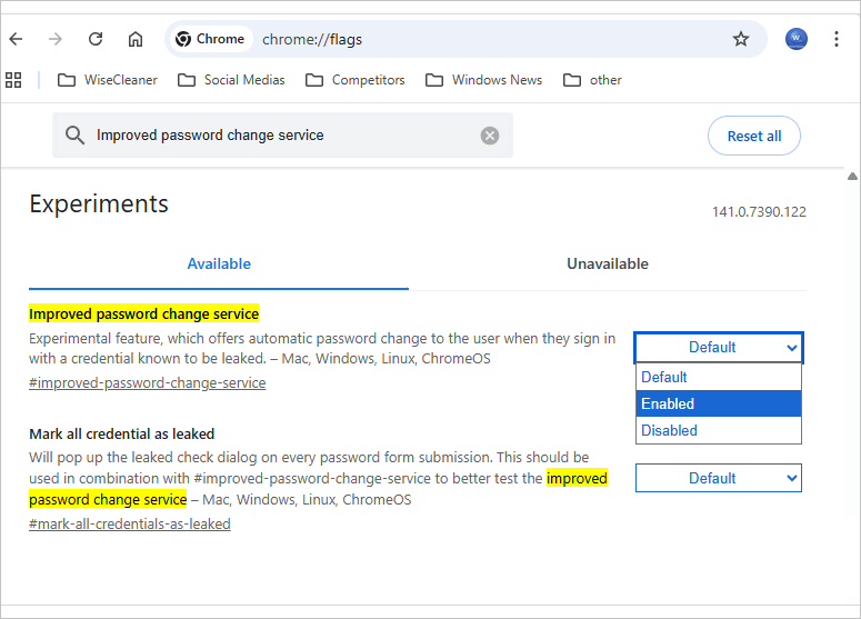 chrome-Improved password change service