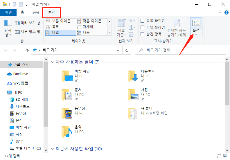 파일 탐색기 보기 -옵션